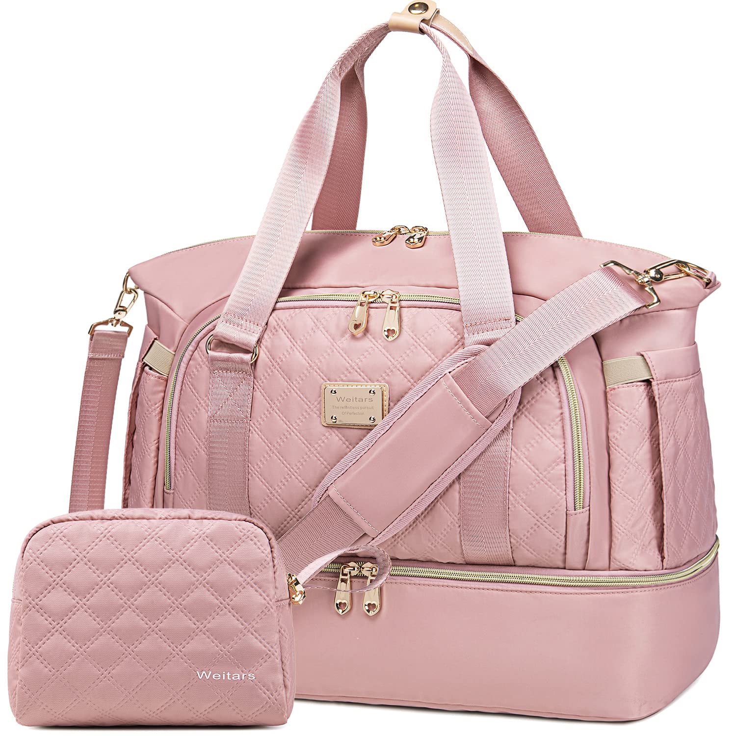 WeitarsGym Bag For Women,Travel Duffel Bag Weekender Bag,Sport Bag With Shoes Compartment And Wet Pocket,Large Carry On Bag Overnight Hospital Bag For Women Travel,Gym,Shopping (Pink)