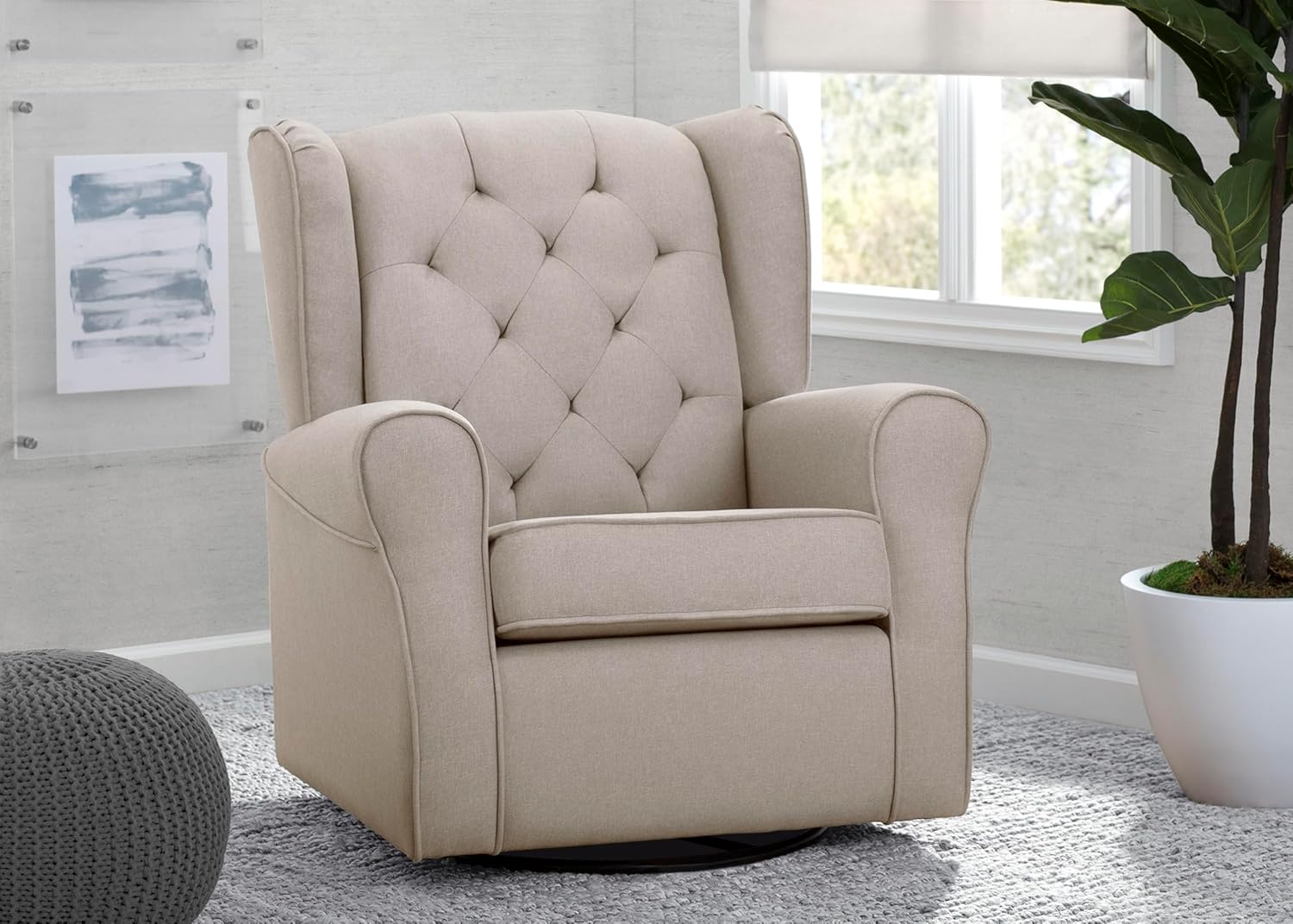 Delta Children Emma Nursery Glider Swivel Rocker Chair- Greenguard Gold Certified, Flax