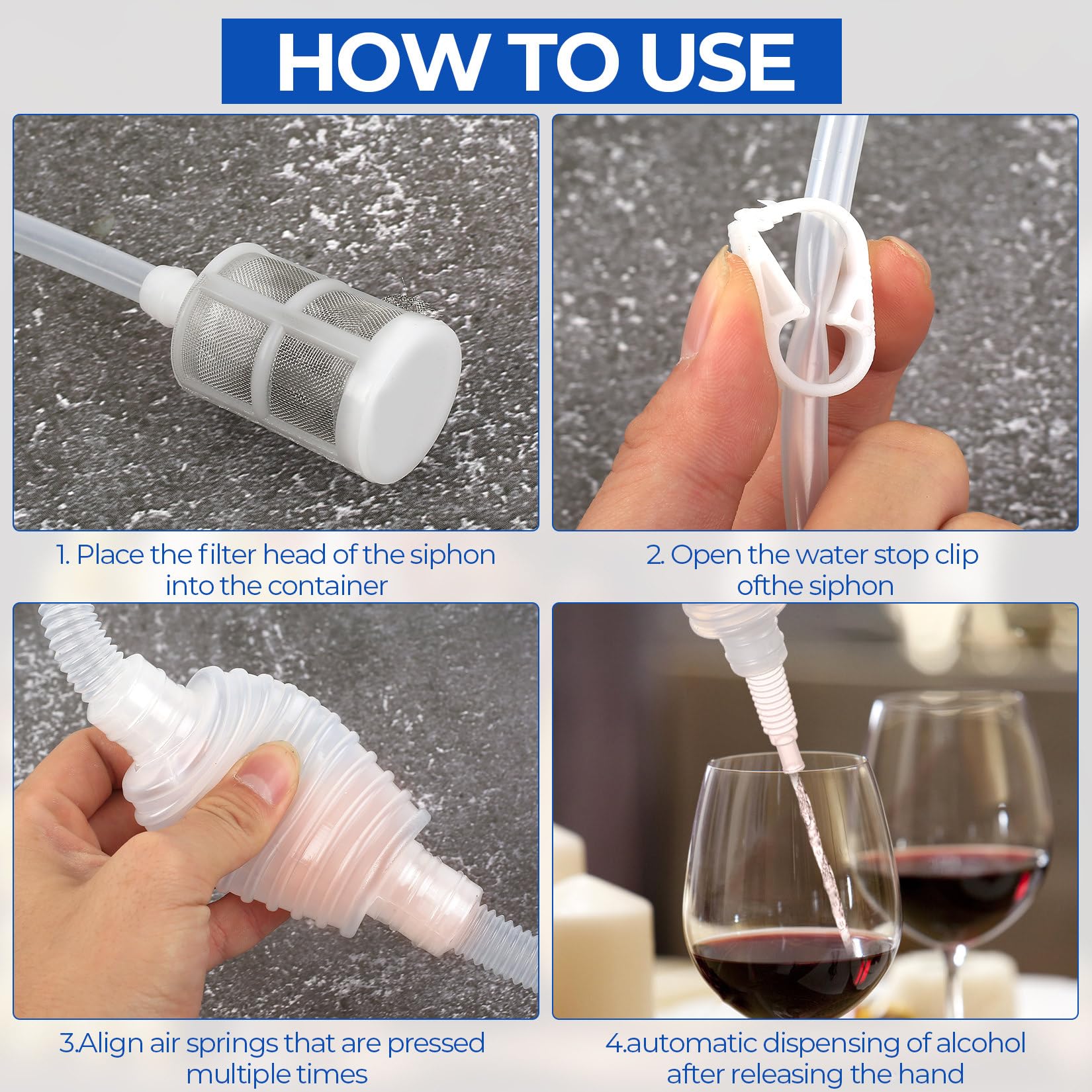 2 Pcs Tubo de Sifón Elevador de Vino, filtro de sifón para elaboración casera, Tubos de filtro de sifóns manual para hacer vino, para kit de elaboración de cerveza casera(2,5 m), con 2 clips