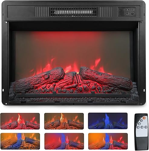 Royalcraft Chimenea eléctrica de 23 pulgadas para soporte de TV, calentador de chimenea empotrado con llamas multicolor 3D y temporizador,