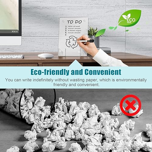 Miniatura 5 de Pizarra blanca acrílica esmerilada de 8 x 6 pulgadas, tableta de escritorio sin marco con soporte magnético flexible y marcadores, mini accesorios