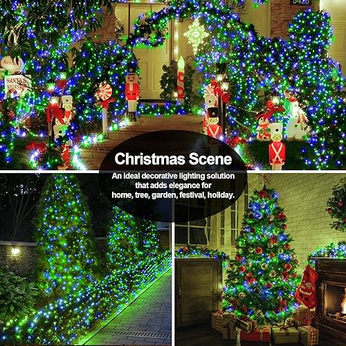 Miniatura 5 de Luces de Navidad de 200 pies con 500 luces LED para exteriores, tira de luces extralargas, cable transparente, impermeable, 8 modos de temporizador