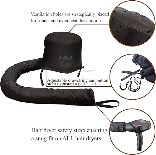 Miniatura 2 de Accesorio para secador de pelo con 10 rizadores de pelo de silicona, extra grande, ajustable, suave, con capucha y manguera extra larga para secar,