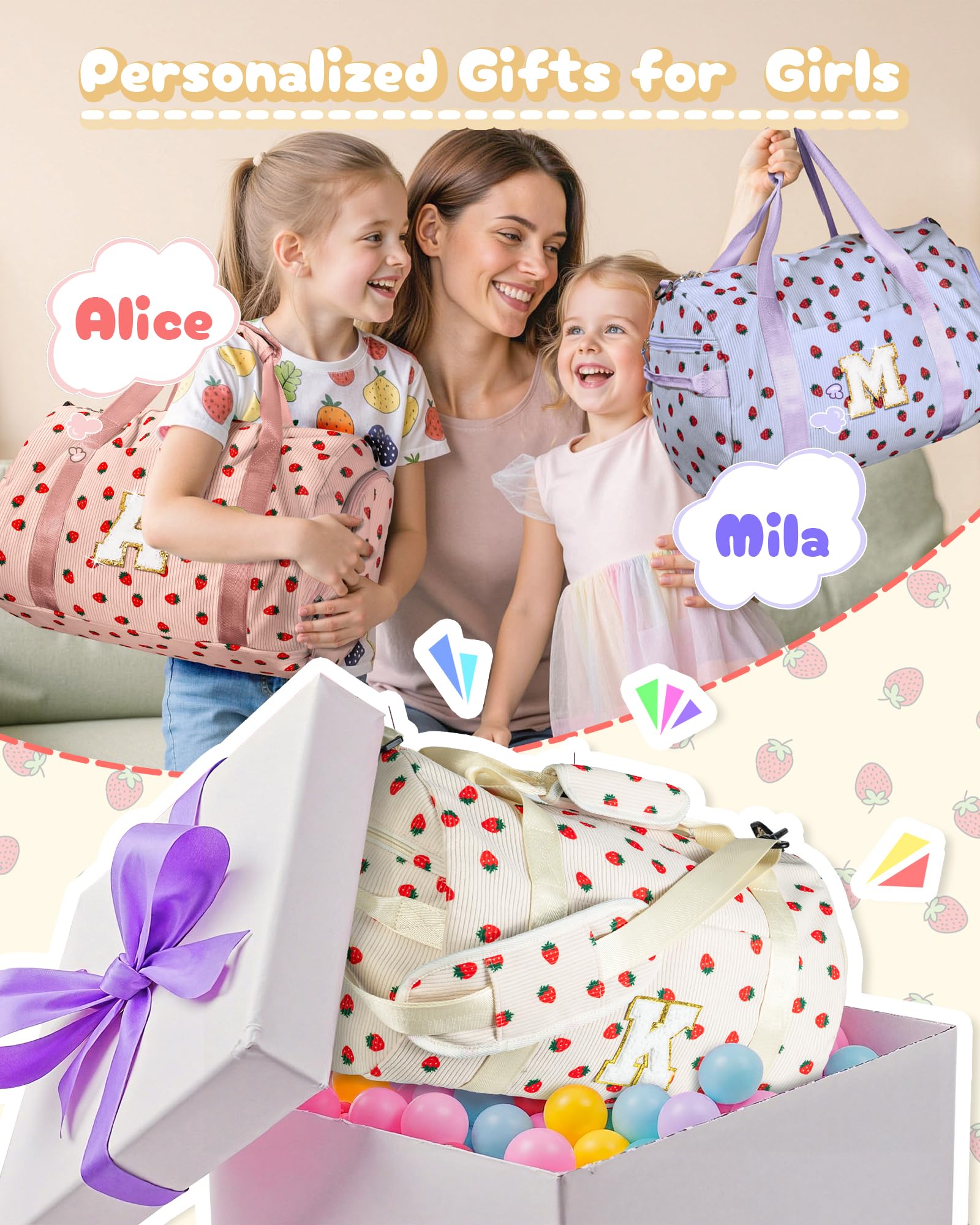 Stocking Stuffers for Kid, Girls Gym Bag, Kids Personalized Weekend Duffel Bags with Shoe Compartment, Initial Travel Tote with Makeup Bag, Gift for Ballet Dance Gymnastics Girl (Letter R)