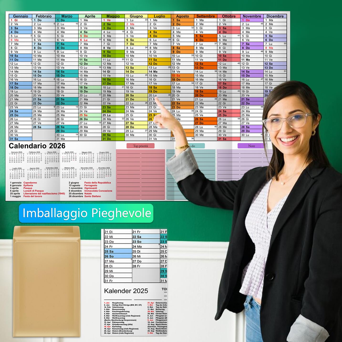 Calendario Da Parete 2026 Grande Formato A1 (57x87 Cm) - Planner Annuale Con Festività E Blocchi Giornalieri