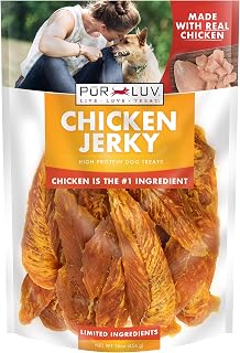 PurLuv Chicken Jerky Dog Treats - 100% Real Chicken Breast, 16oz High Protein Long-Lasting Chews, Limited Ingredients