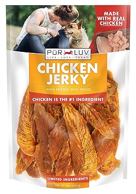 Chicken Jerky Dog Treats, Made with 100% Real Chicken Breast, 16 Ounces, Healthy, Easily Digestible, Long-Lasting, High Protein, Satisfies Dog's Urge to Chew