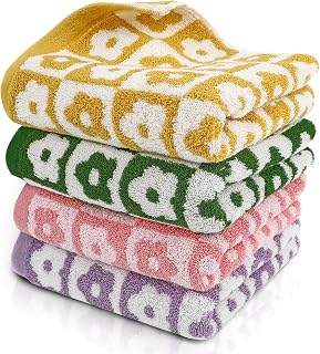 Sawowkuya 4 Pcs Hand Towels Checkered Floral, 100% Cotton Bathroom Towels Checkered Towel, Soft Absorbent Hand Towels for Bathroom, 13” x 29” Cute Patterned Face Towels for Bath Spa Gym Kitchen