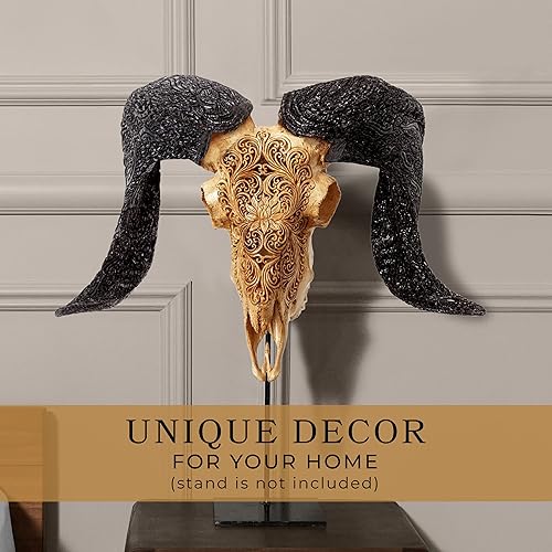 Vista 51 de Skull Bliss - Calavera de carnero de taxidermia auténtica tallada a mano con cuernos/decoración del hogar de cráneo de carnero genuino/decoraciones