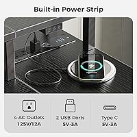 Vista 4 de SUPERJARE Escritorio para juegos en forma de L de 47 pulgadas con luces LED y tomas de corriente, escritorio reversible para computadora con Negro