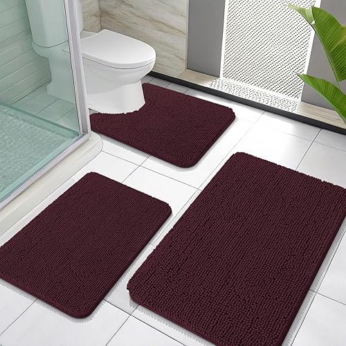 Miniatura 53 de OLANLY Juegos de Alfombras de Baño de 3 Piezas, Tapetes de Baño de Chenille Suave y Absorbente y Alfombra de Contorno en Forma de U para Inodoro