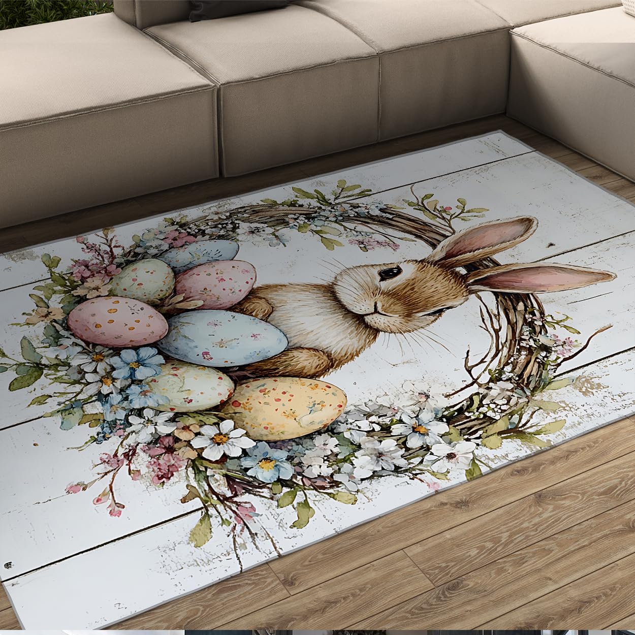 Tapis de Pâques Bunny Rabbit lavable pour éviter les glissades au salon