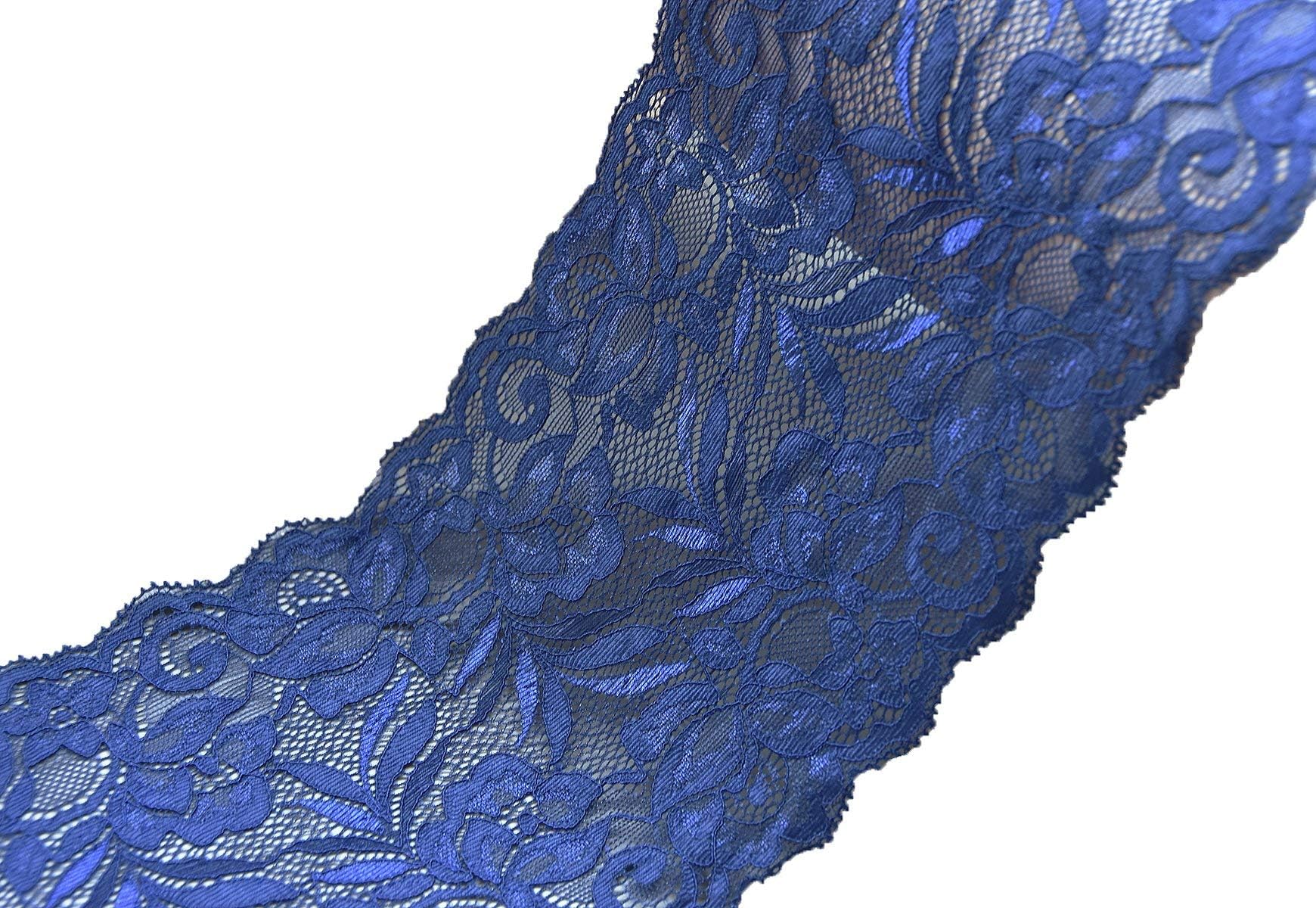 PrettyBoutique 1 Yard of 15cm Wide Elastic Stretch Lace Trim Ribbon Fabric Crafts Sewing DIY (Navy)