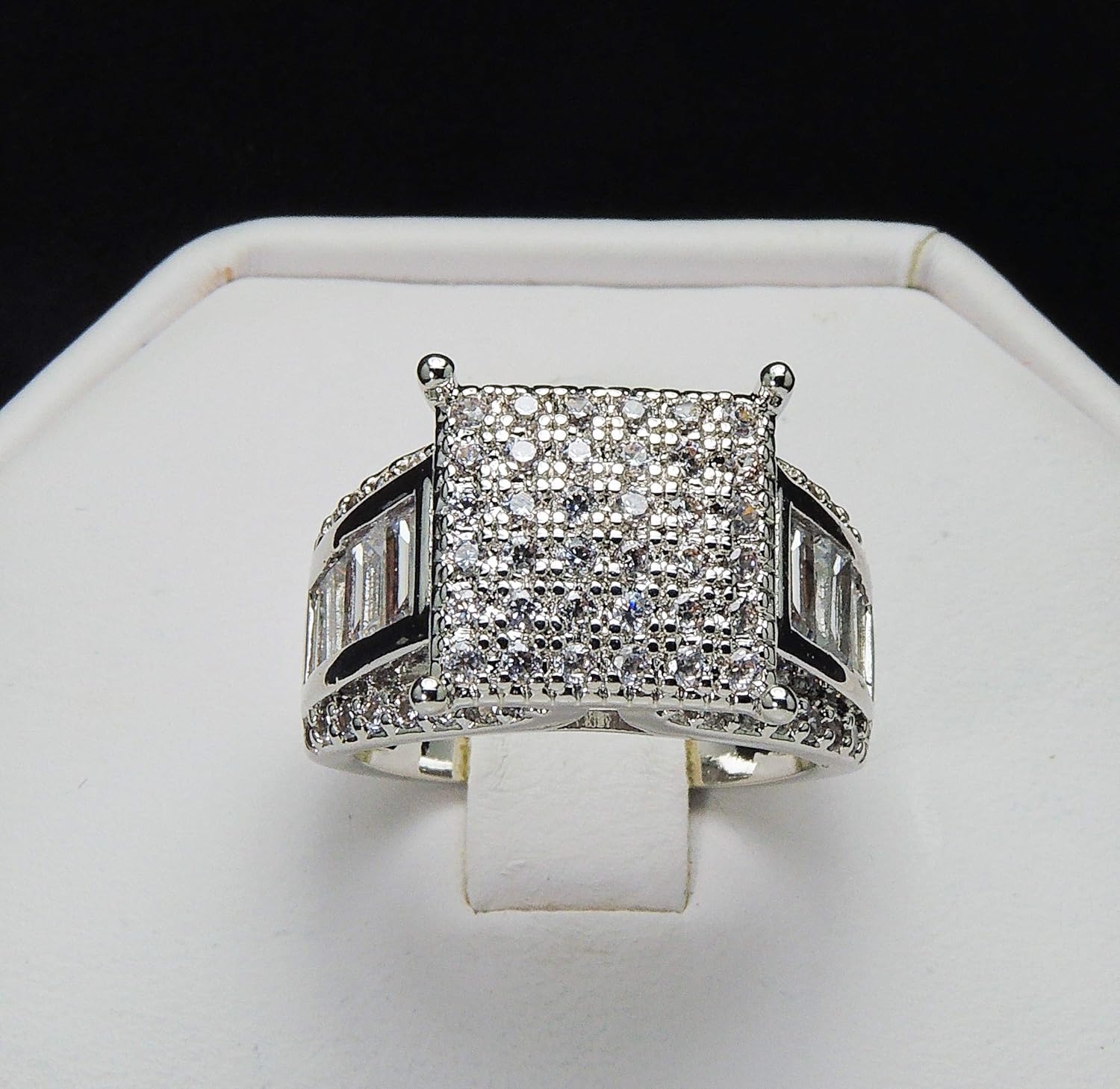 Margarita Engagement Ring for Women by Ginger Lyne | Baguette Accents l Wedding Ring for Her | White Gold Plated Bridal Jewelry for Wife or Girlfriend