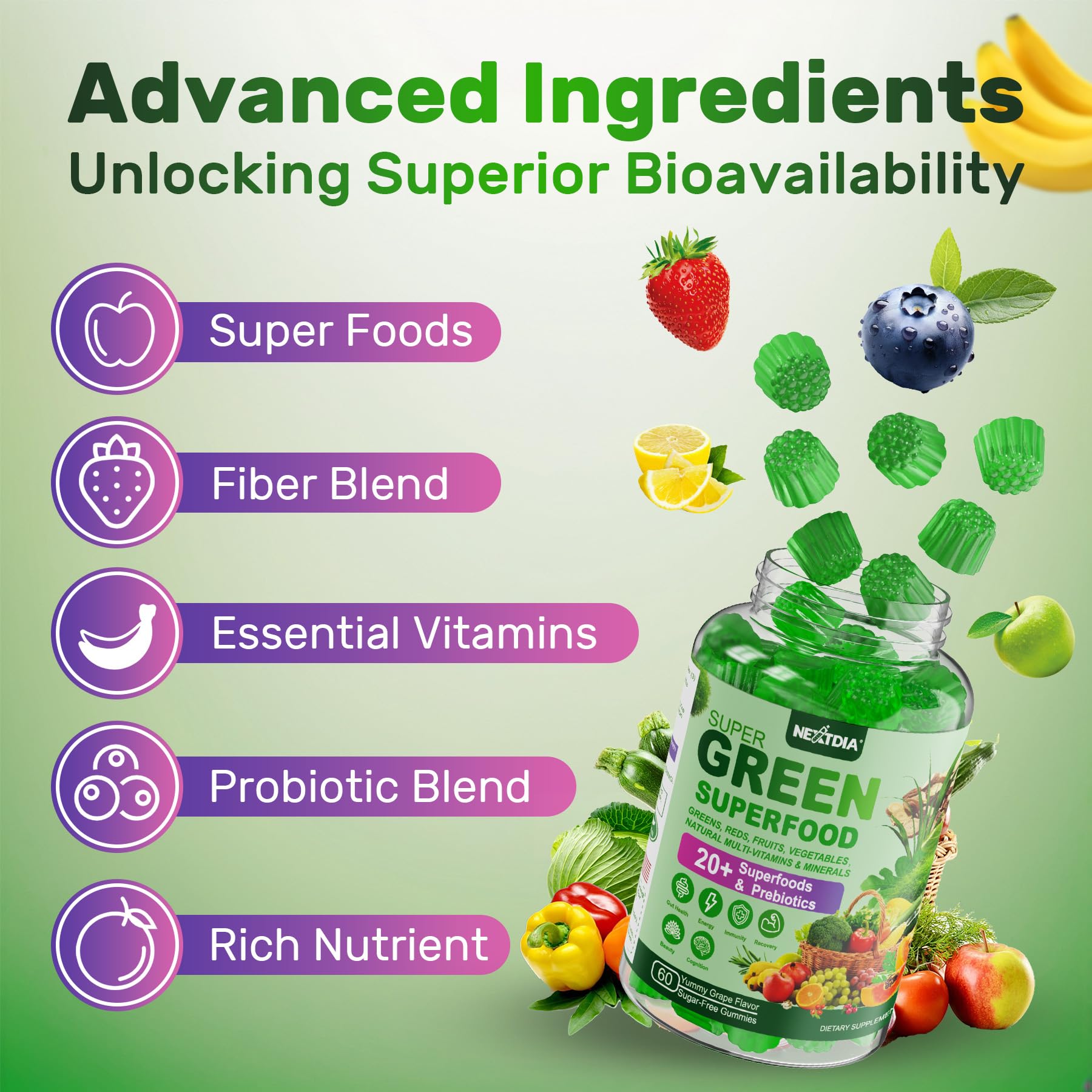 Super Greens Multivitamin Gummies, w/Fiber, Adaptogens for Gut & Energy — Amazon image 9