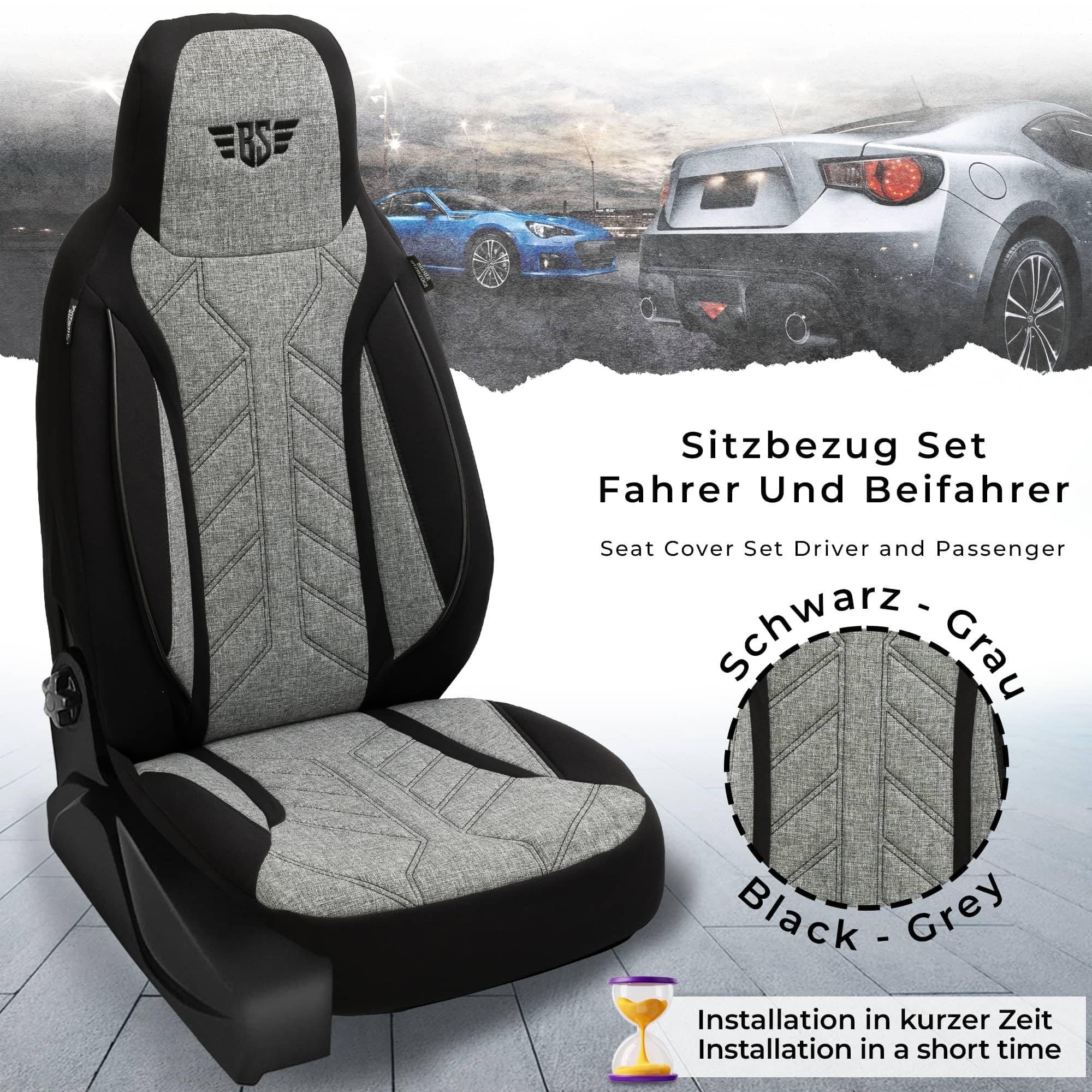 BREMER Coprisedili Per Ford Ka 2 (RU8) 2008-2016 – Set Completo 2 Sedili Anteriori, Tessuto Traspirante, Con Tasche