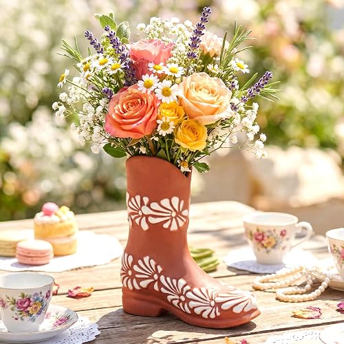 Mifoci 6 Inch Cielito Lindo Cowboy Boot Vase Dia De Las Madres Cinco De Mayo Centerpiece Mexican Talavera Ceramic Flower Vase Mexican Cowboy Boot Table Decor for Wedding Baby Shower Birthday Party