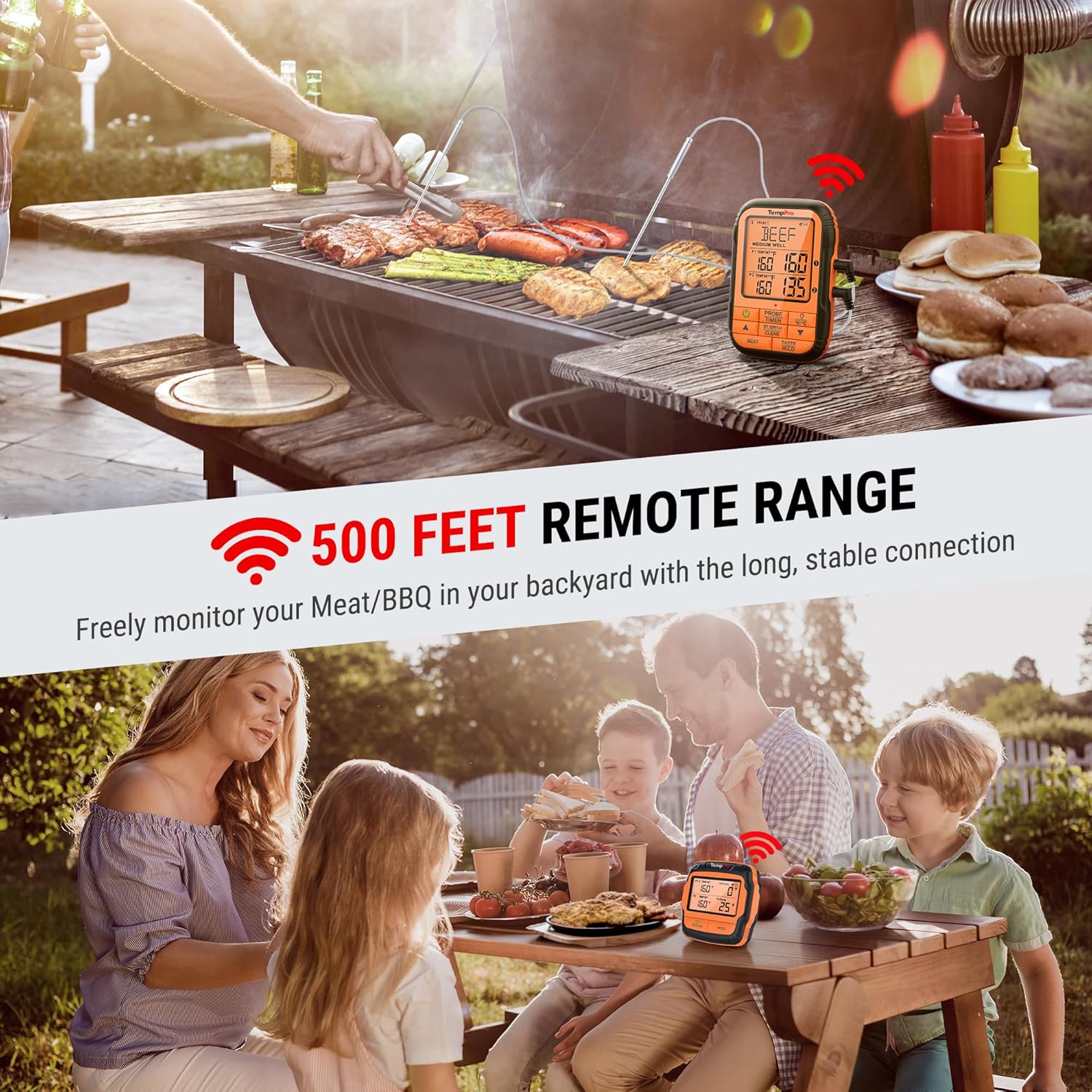 TempPro 500FT Long Range Wireless Meat Thermometer for Grilling and Smoking with 2 Probes, Smoker BBQ Grill Kitchen Food Cooking Digital Thermometer for Meat Turkey (Previously ThermoPro)