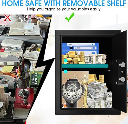 Miniatura 7 de Caja fuerte de seguridad digital con teclado electrónico y llaves, a prueba de incendios antirrobo para el hogar, caja ignífuga para dinero, armas