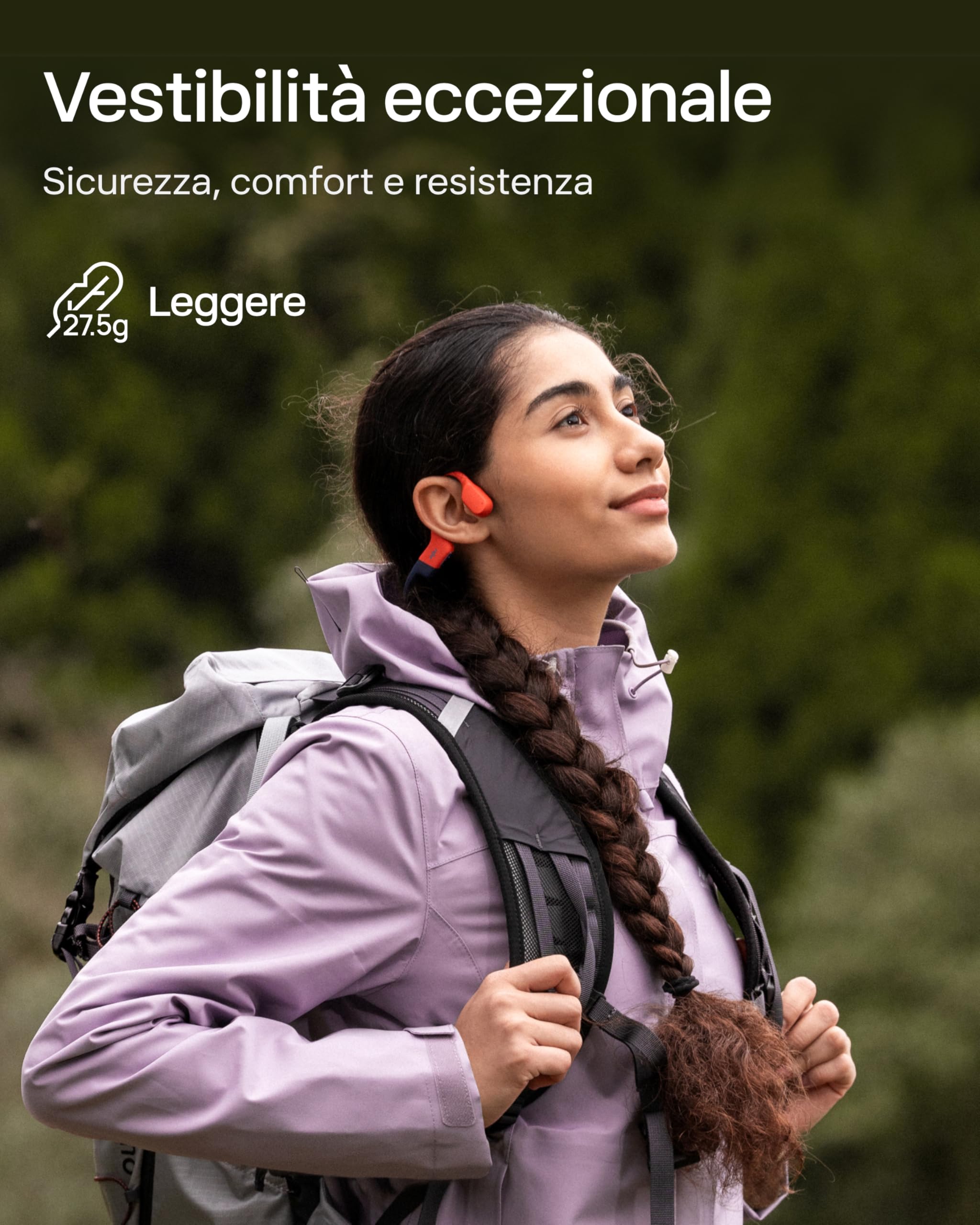 SHOKZ Cuffie sport a conduzione ossea OpenSwim Pro, auricolari wireless Open-Ear impermeabili IP68 con Bluetooth 5.4, 32 GB storage MP3, micr. con canc. rumore, 9 ore ripr. per corsa e nuoto, Rosso