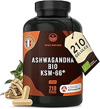 Bio Ashwagandha KSM-66 | Patented active ingredient - 210 Capsules - 600mg, of which more than 5% Withanolide - Vegan, Ayurveda - Free: Lactose & Gluten - TRUE NATURE
