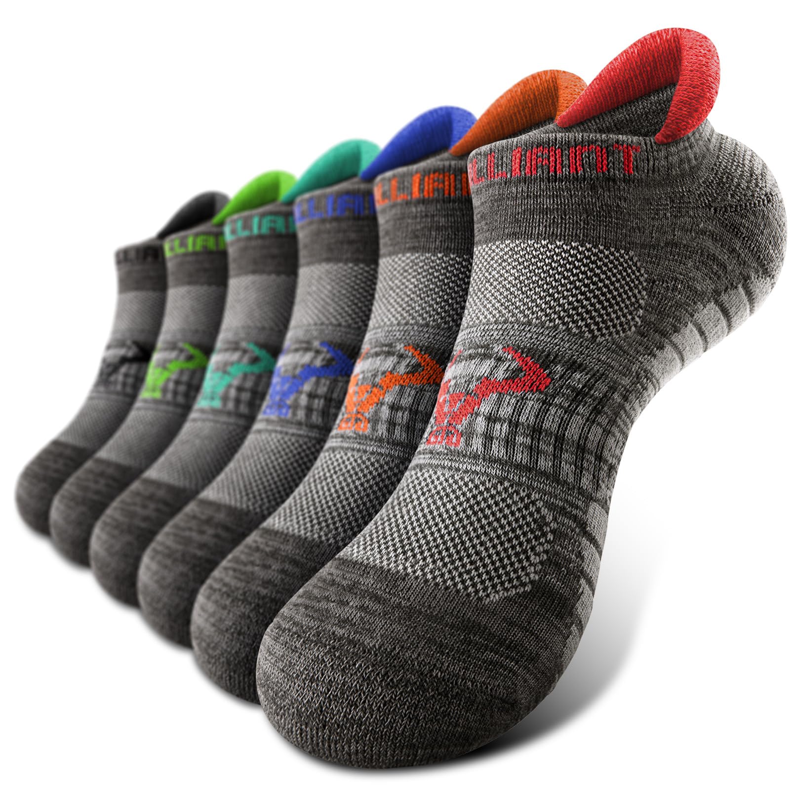 BULLIANT Men Cushioned Athletic Running Ankle Socks 6Pack-Arch Support | Fully Terry Sole | Moisture-Wicking Stretch Yarn | Anti-slip Y Heel Low Cut No show | Anti-blister Seamless Toe Closure