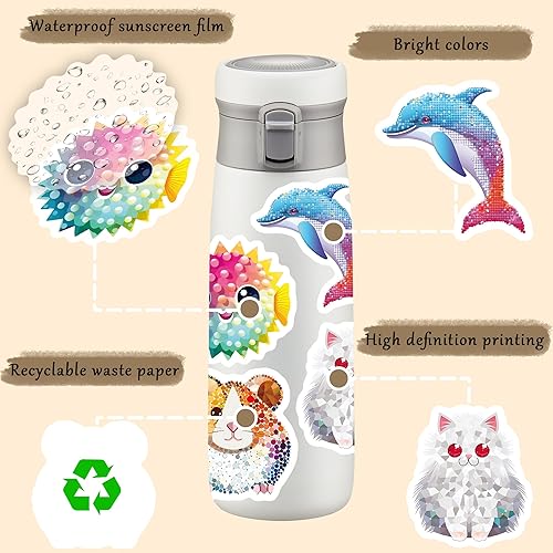Miniatura 5 de Paquete de 100 calcomanías de animales lindos para niños, calcomanías para botellas de agua, vinilo impermeable, hidroflask, teléfono, patineta,