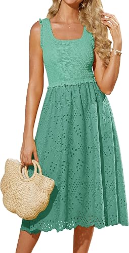 GRACE KARIN Vestido casual de verano para mujer, sin mangas, bordado, acampanado