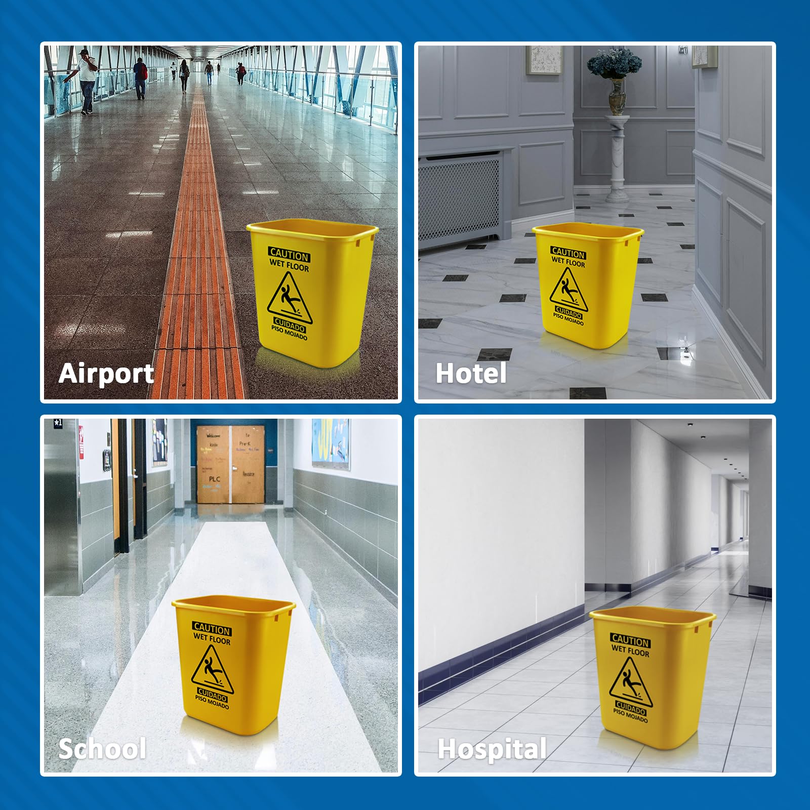 Acrimet Letrero de cubo y piso húmedo, cubo colector de fugas, suelo húmedo de precaución, letrero de seguridad bilingüe en ambos lados en inglés y español, 27 cuartos de galón (plástico) (color