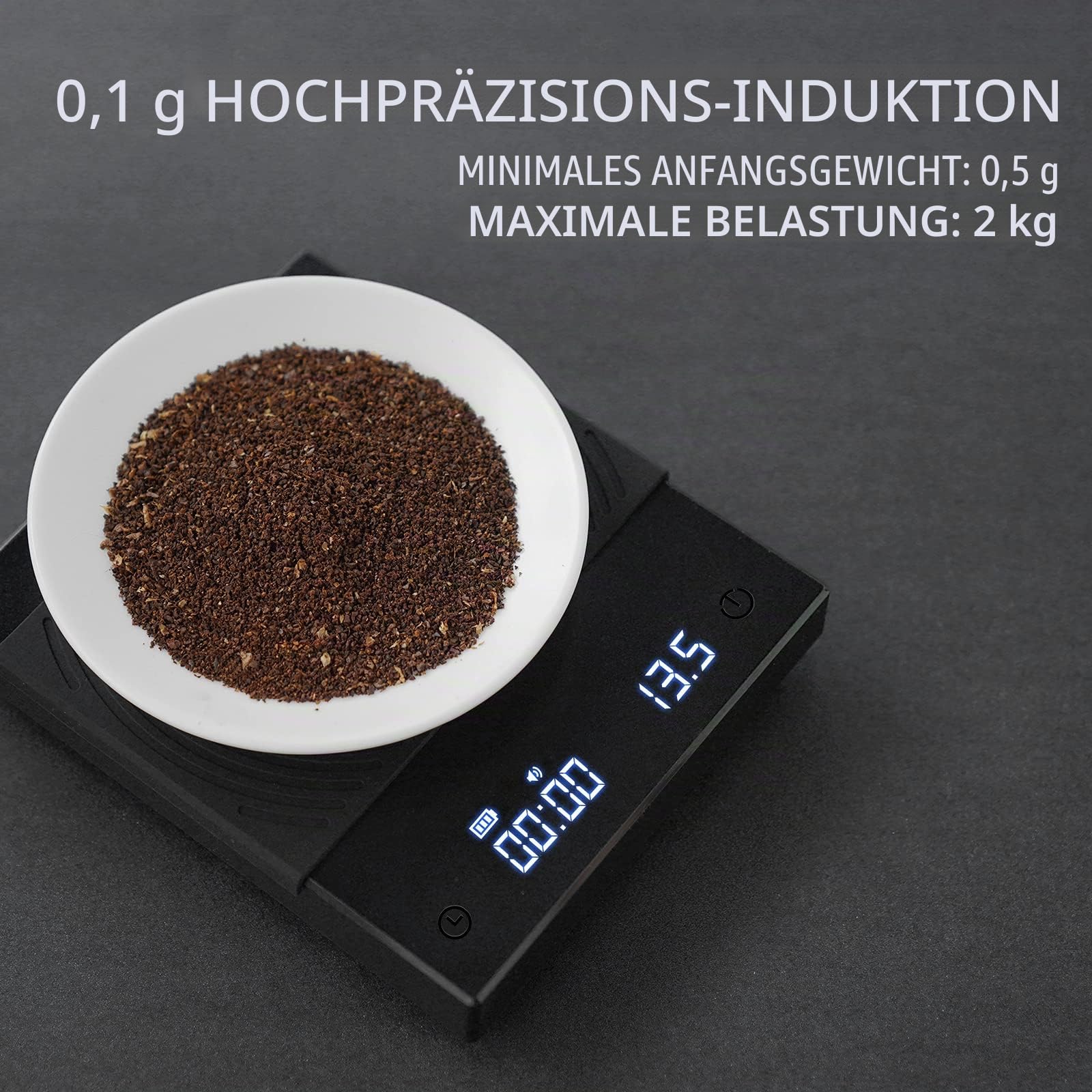 TIMEMORE Kaffeewaage, Espresso-Waage, Digitale Kaffeewaage mit Timer, 2000 g (Schwarz)