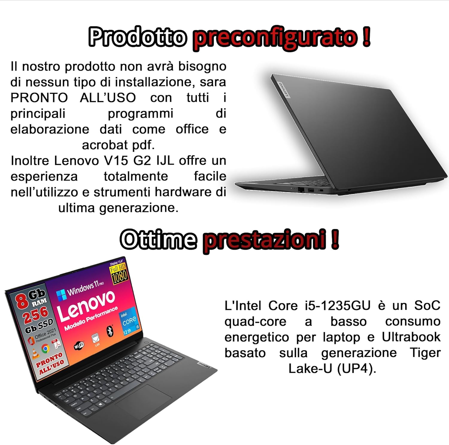 Lenovo, Pc portatile notebook, cpu Intel i5-1235u ULTIMA GENERAZIONE, 8 Gb ram, display Full hd da 15,6, ssd 256 Gb, win 11 pro, office pro 2021, PRONTO ALLUSO - MOUSE WIRELESS + PEN DRIVE 32GB Lenovo, Pc portatile notebook, cpu Intel i5-1235u ULTIMA GENERAZIONE, 8 Gb ram, display Full hd da 15,6, ssd 256 Gb, win 11 pro, office pro 2021, PRONTO ALLUSO - MOUSE WIRELESS + PEN DRIVE 32GB