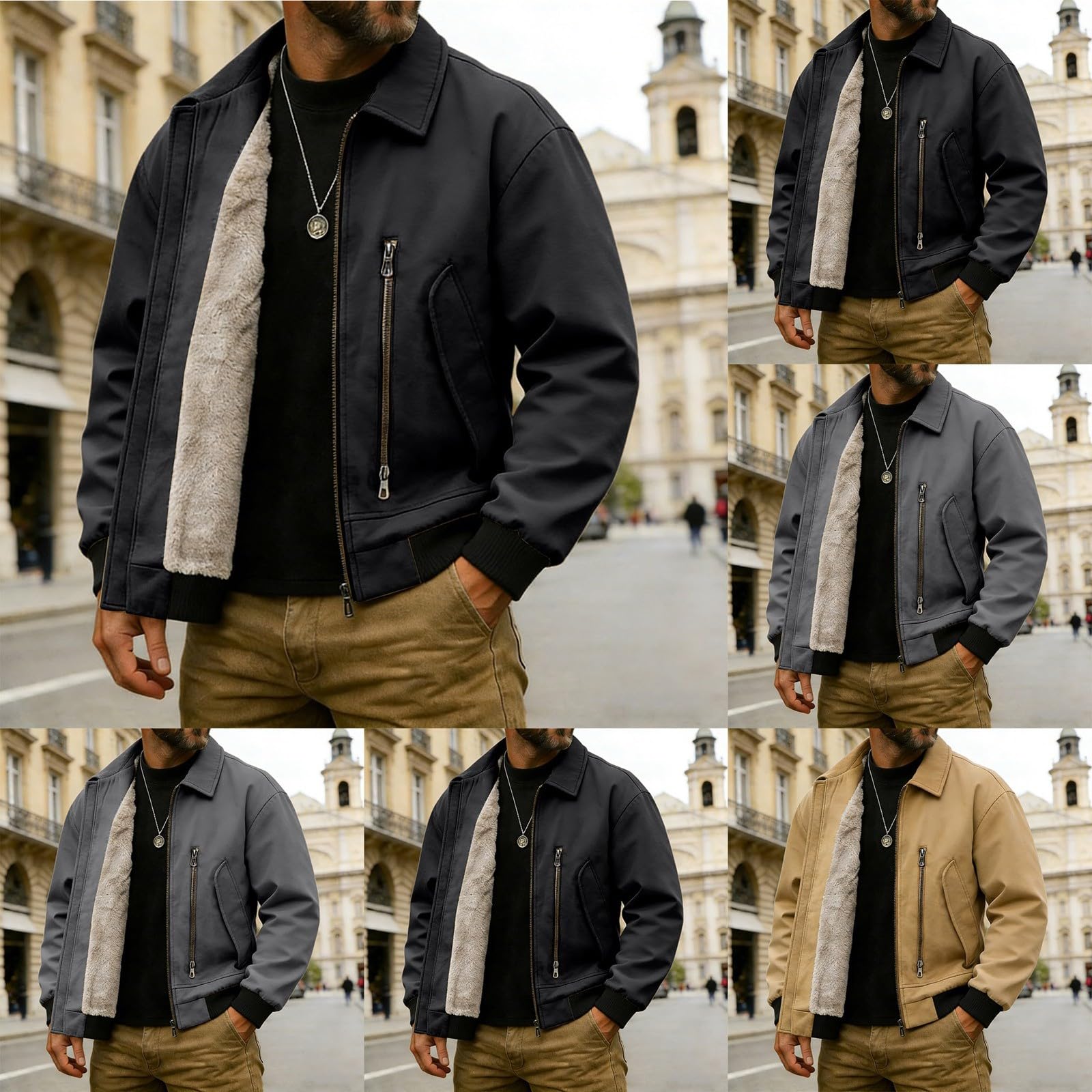 Générique Giacca da uomo Giacca in velluto a maniche lunghe a taglio sciolto con colletto imbottito fodera traspirante estensibile giacca moto retrò chic elegante casual urbano metà stagione primavera