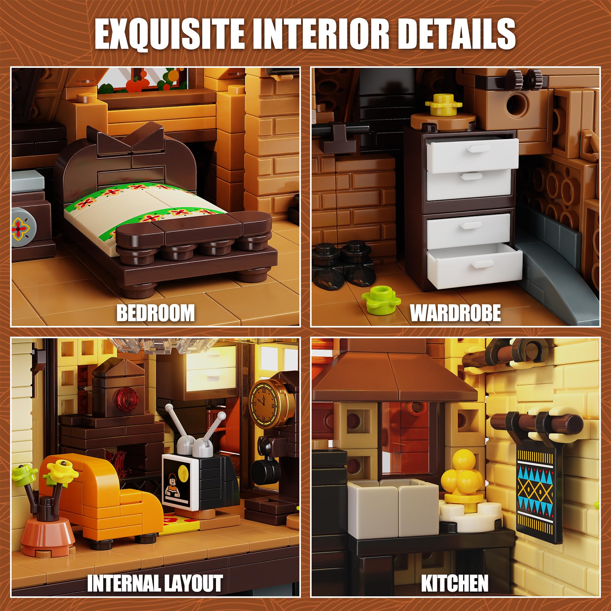 TGL Wood Cabin Building Blocks Set with Led Lights,Autumn House Building Toys,Log Cabin Construction Kits,Stem Forest Treehouse Model,Birthday Gift for for Adults and Boys Age 8-12(1969Pcs)