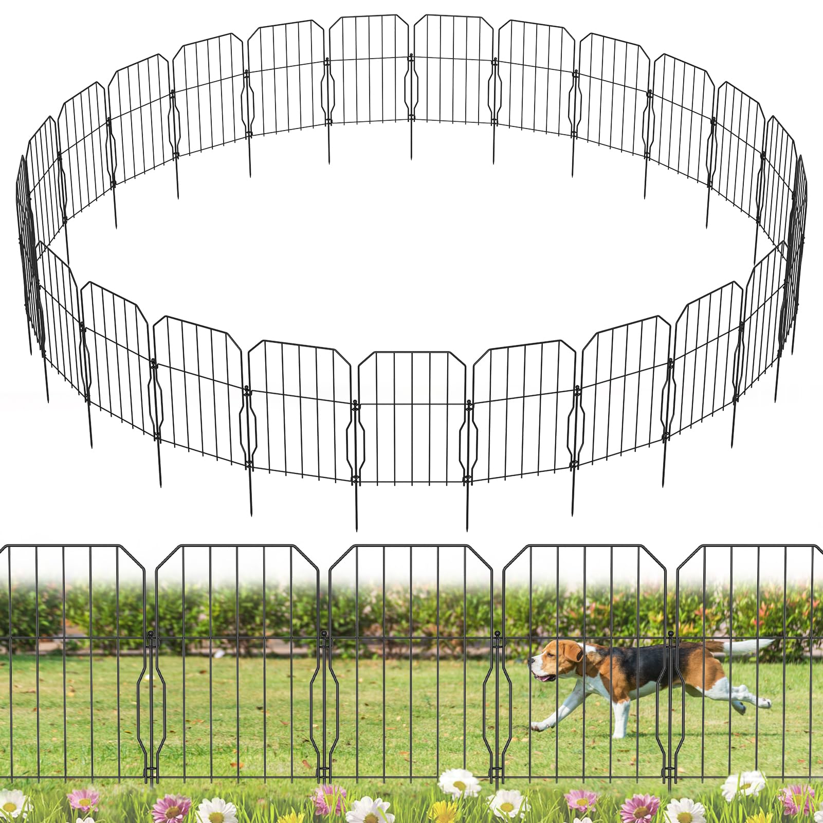 WELDUN Decorative Fences, Total 775CM(L) × 41CM(H), 25 Pack Metal Garden Fencing for Dogs, Decorative Fences Garden Flower Bed and Animal Barrier, for Rabbit Dog Yard Patio Outdoor Decor