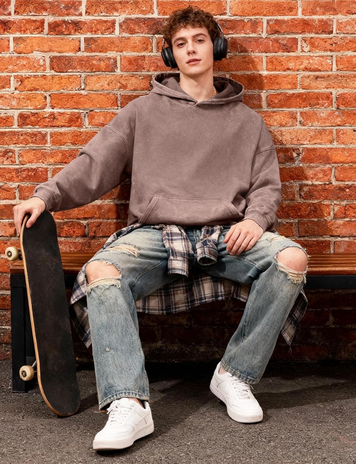 Eisctnd Mens Hoodies Oversized Unisex Acid Wash Casual Vintage Cotton Sweatshirt, Baggy Basic Streetwear Pullover - Image 2