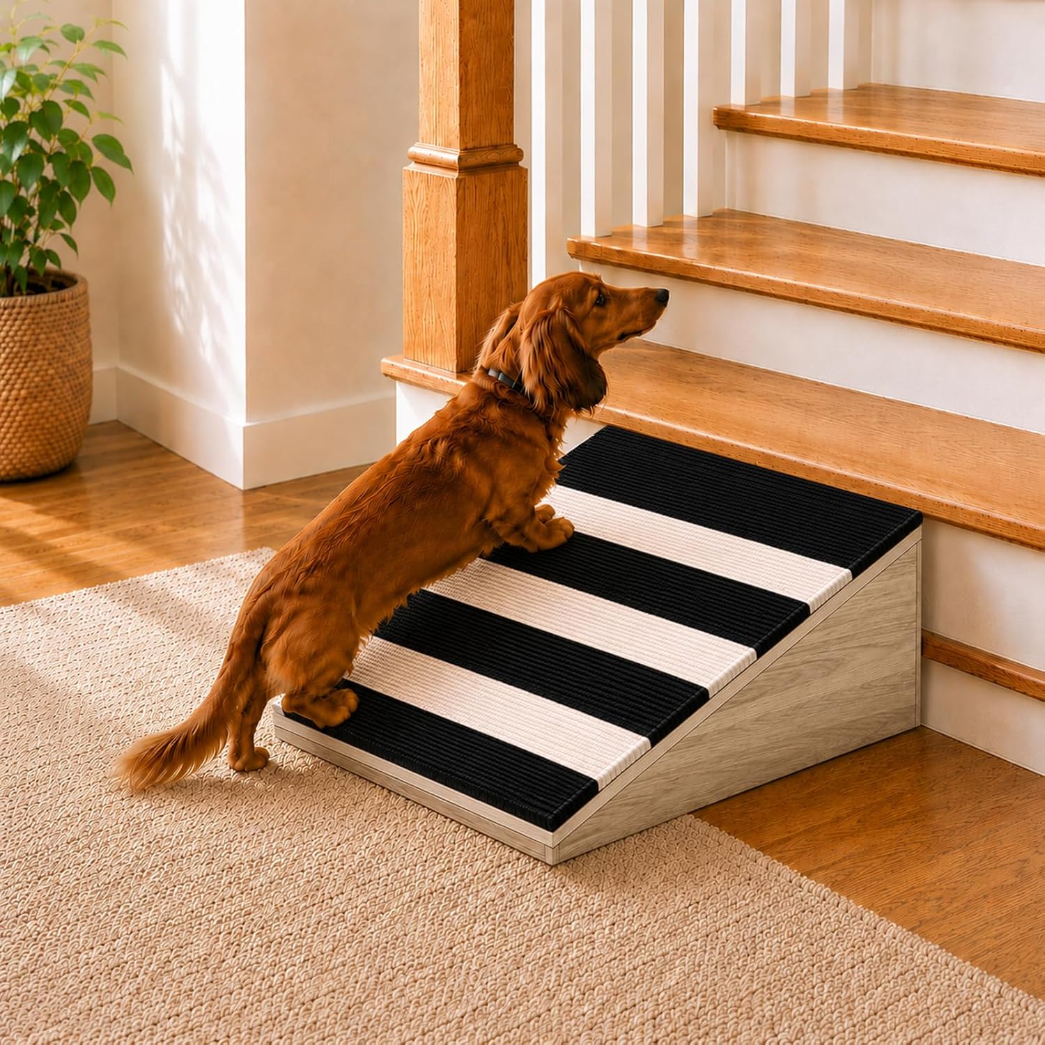 2 Pack Dog Ramp for Small Dogs, Solid Acacia Wood Pet Ramp with Non-Slip Carpet, 180 lbs Capacity, Gentle Slope Dog Stairs for Senior Dogs, Puppies & Cats, No Assembly Required