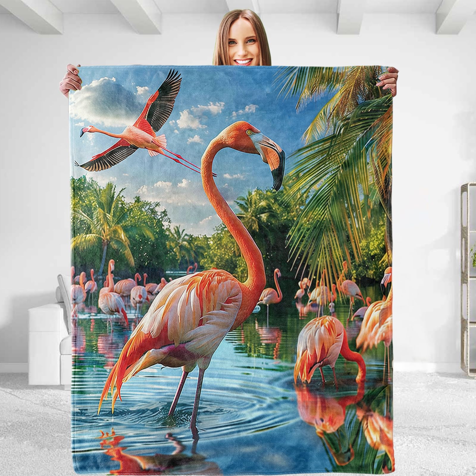 dhakalrlde for Vibrant Flamingo Throw Blanket - Luxurious Plush Softness, Lightweight and Warm Flannel, Comfy Anti-Pilling Fleece - Perfect for Couch,