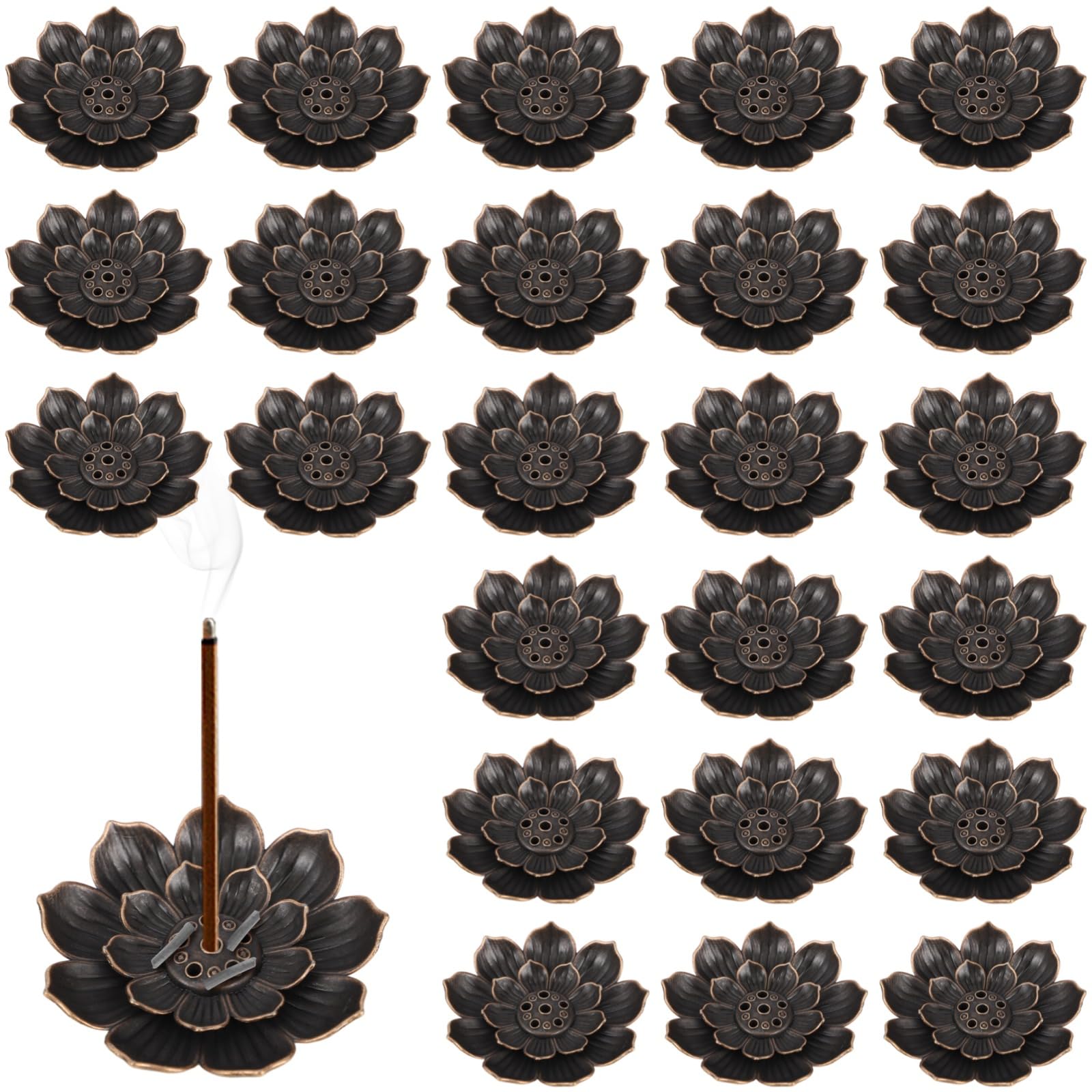 - 30 Pcs Lotus Incense Holder, 6cm/2.4inch Incense Sticks Burner, Double-Layer Copper Incense Holder Multi-Hole for Small Sticks, Cones, Incense Holders for Home Yoga SPA, Red Bronze