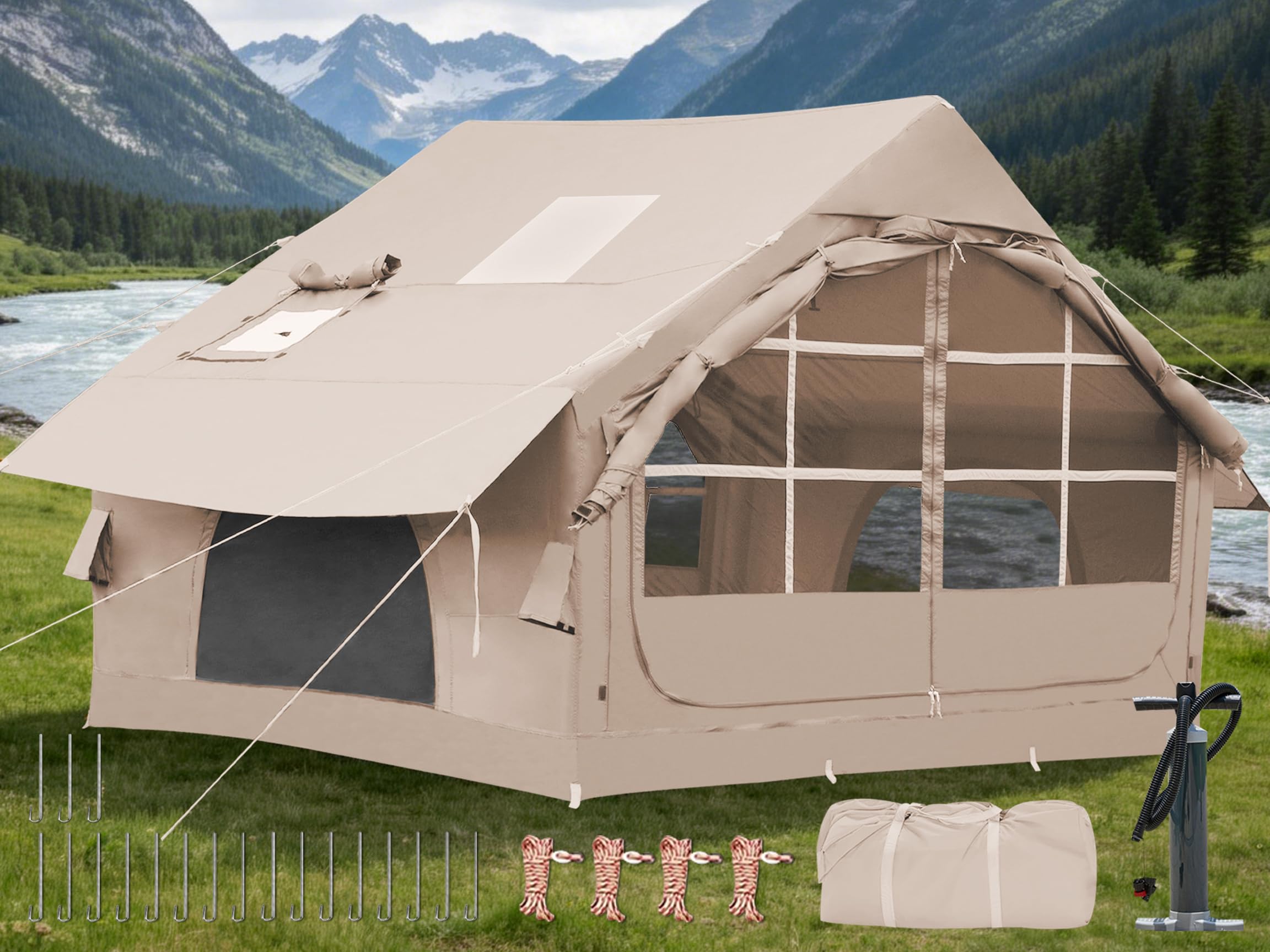 DanCoom Tente gonflable pour 2/4/6/8 personnes - Tente pour le camping - Tente de maison à grande air - Tente de camping - Tente de glamping - Grande abside.