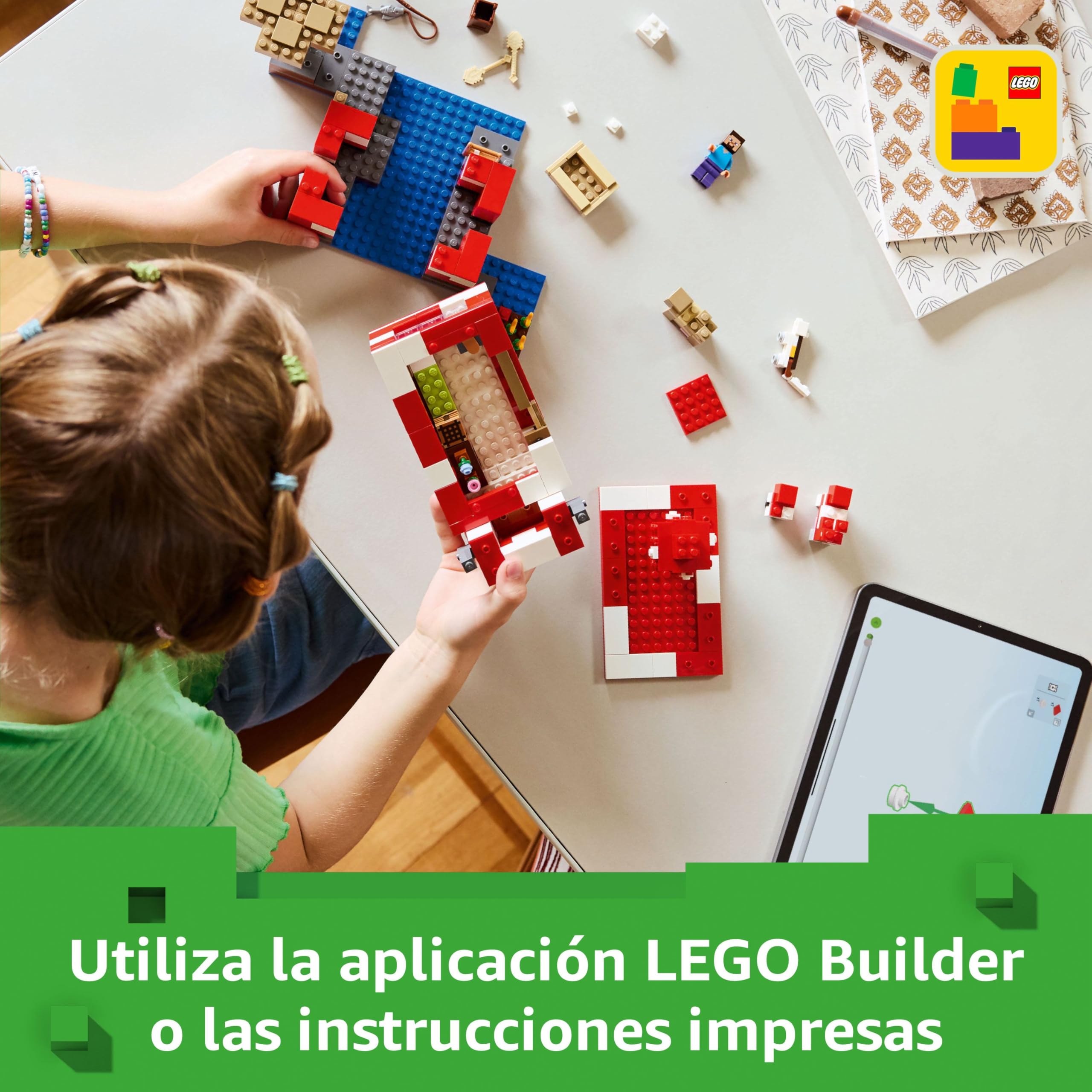 LEGO Minecraft La Casa-Champiñaca de Juguete - Kit de Construcción con Figura de Steve, Criaturas, Mesa de Trabajo y Granja de Juguete - Regalo Gamer para Niños y Niñas de 8+ Años 21270