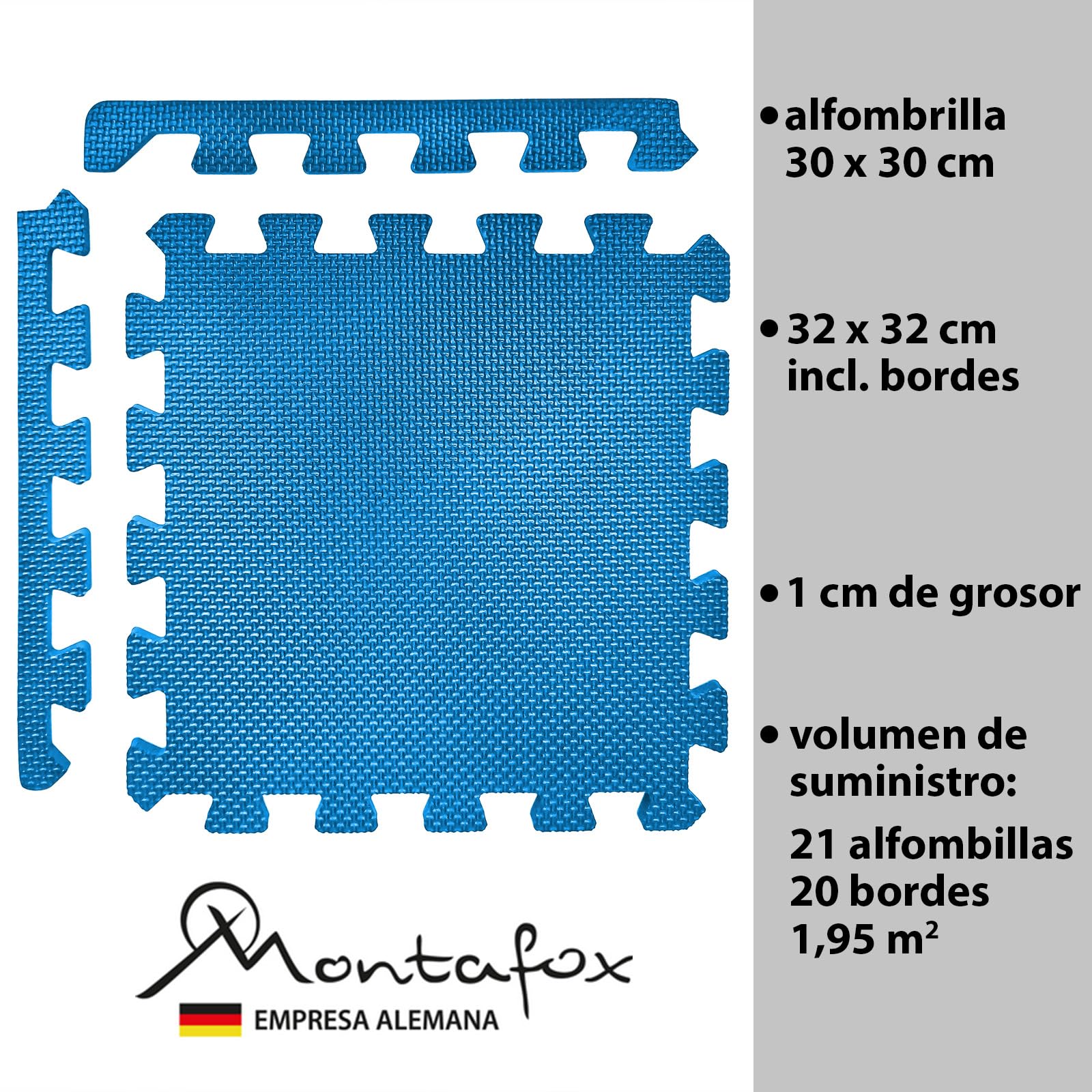 Montafox 1,95 m² Tapiz Piscina 1 cm Grosor Juego de 21 Plancha Azul 30 x 30 cm Suelo Protector Piscina Whirlpool Sistema Enchufable Extensible