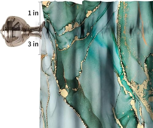 Miniatura 10 de ESPROUTTY Cortinas de cenefa de mármol abstracto, malaquita verde y venas doradas, sala de estar, comedor, decoración de estilo japonés, cortinas de