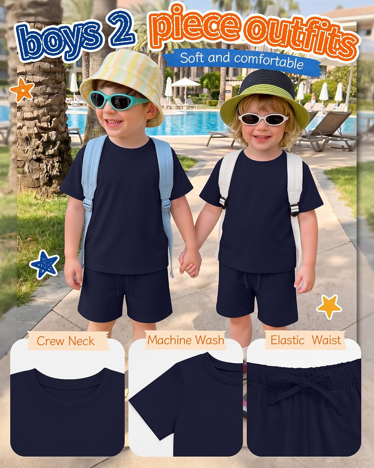 Toddler Boys Summer Outfits Cotton Kids Short Sleeve Crew Neck T-Shirt and Bermuda Shorts 2 Piece Clothing Sets(Navy Blue,4T)