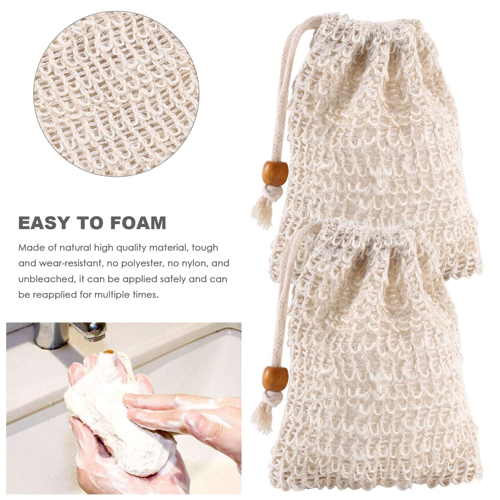 Bolsas de jabón de sisal con cordón para baño y ducha, 40 unidades
