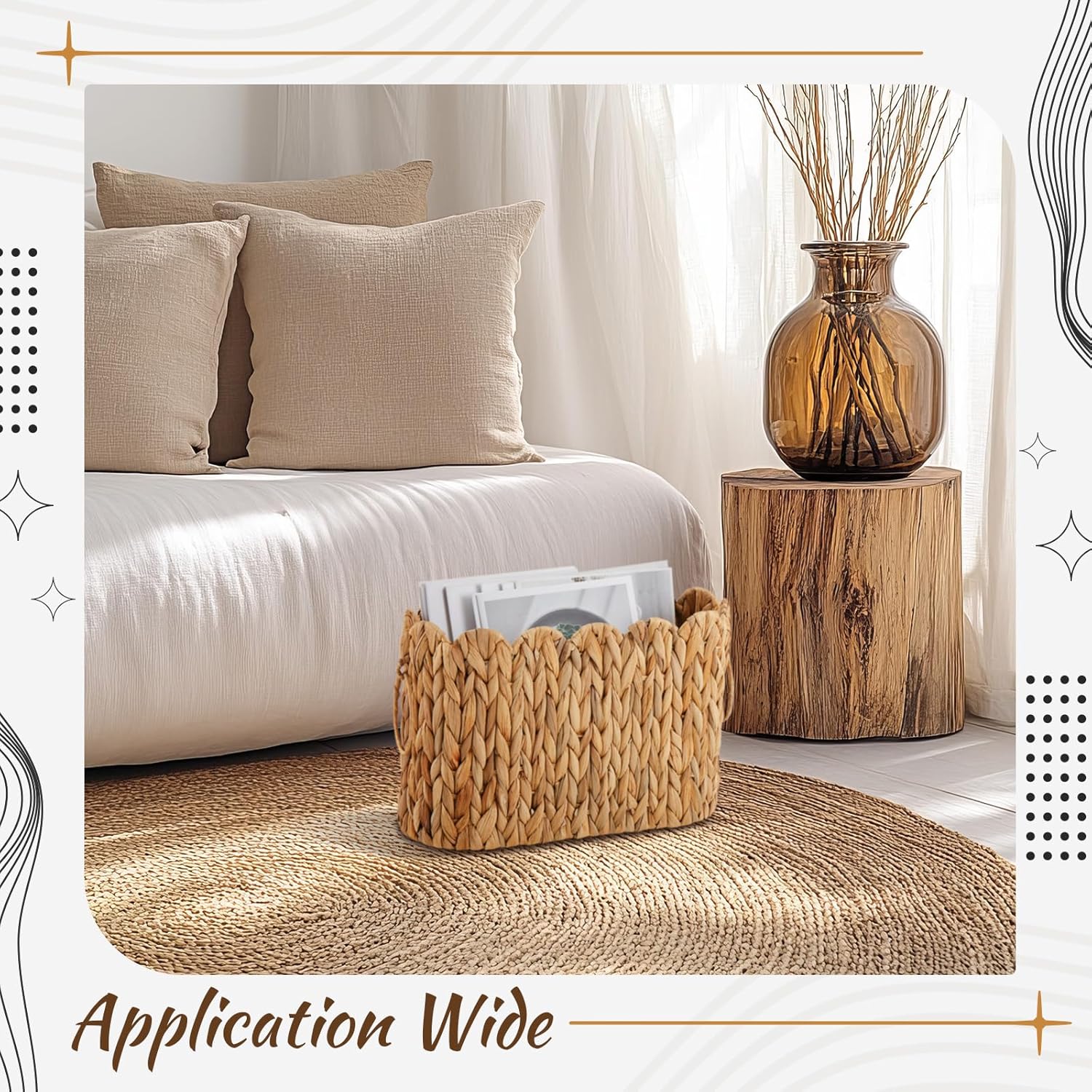 Yalikop Wicker Toilet Paper Storage Basket Large Scallop Edge Water Hyacinth Narrow Wicker Baskets for Toilet Paper up to 9 Mega Rolls for Bathroom Accessories Organizer Storage