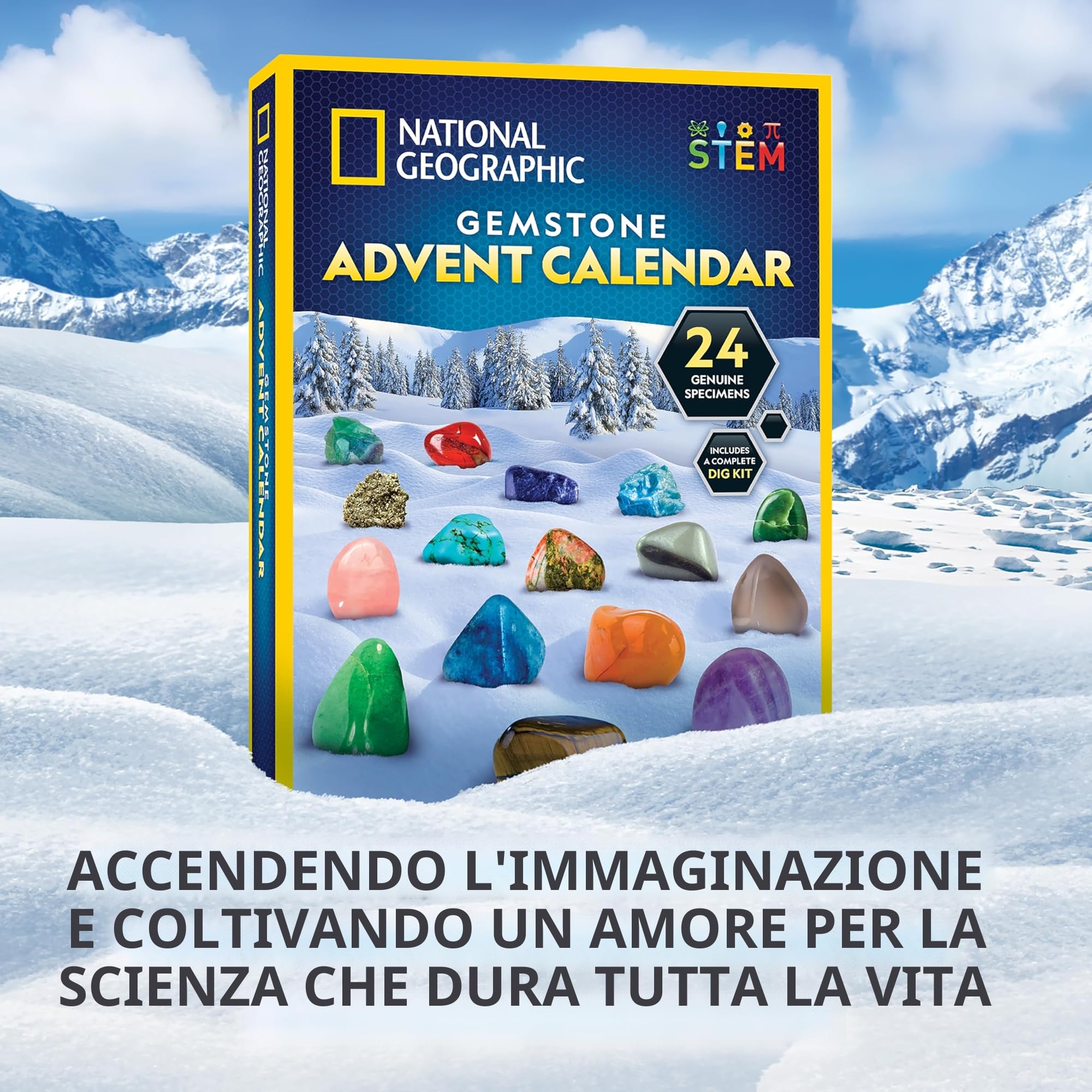 National Geographic Calendario dell'Avvento con gemma, calendario dell'Avvento per bambini, con 24 pietre preziose da aprire quotidianamente, calendario dell'Avvento per bambini, set completo di gemme