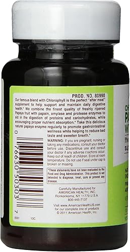 Miniatura 2 de American Health Enzima de papaya con tabletas masticables de clorofila que promueve la absorción de nutrientes, ayuda a la digestión y refresca el