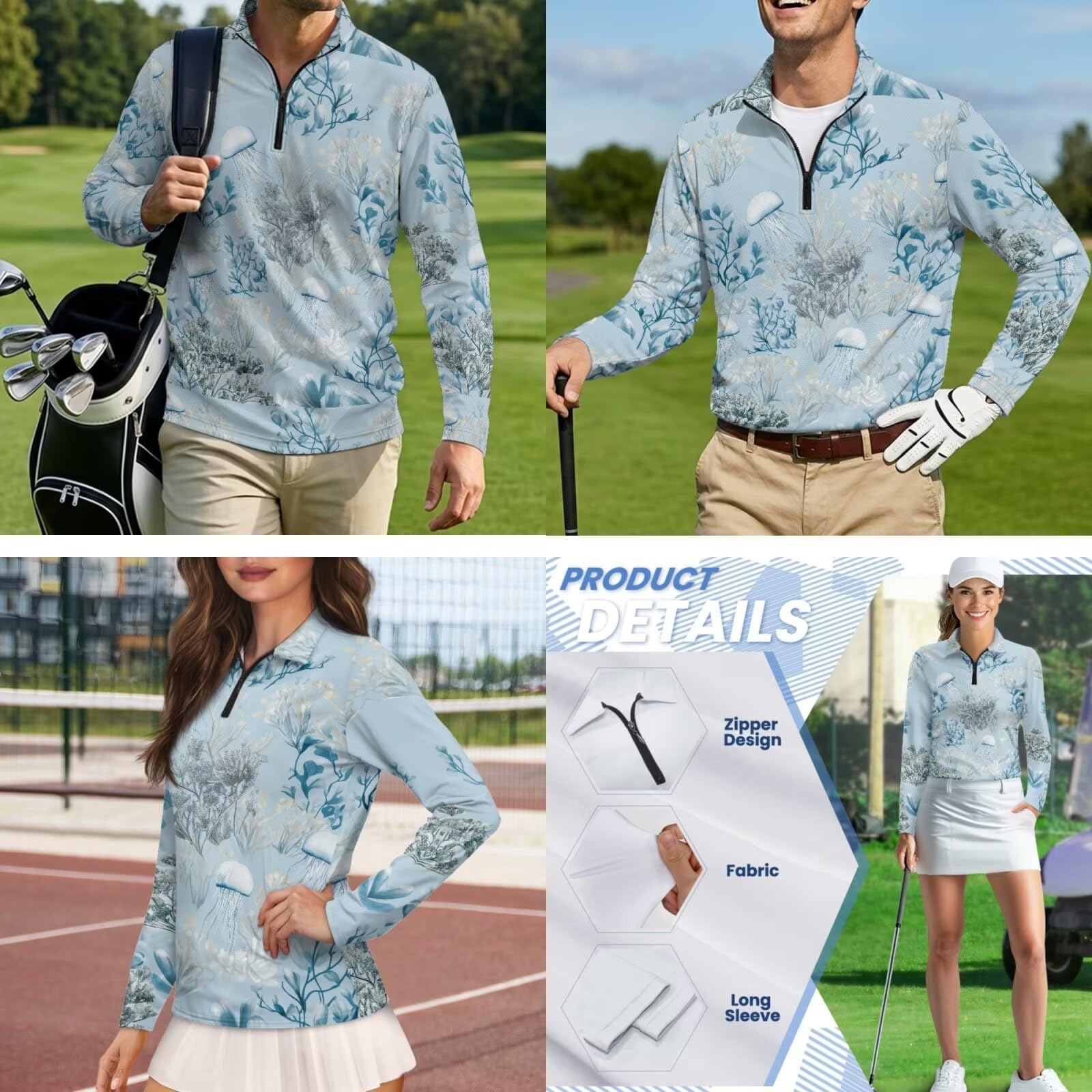 Xoenoiee Pasujące koszulki golfowe dla par Golf koszulki polo dla mężczyzn kobiet z długim rękawem pary pasujące stroje