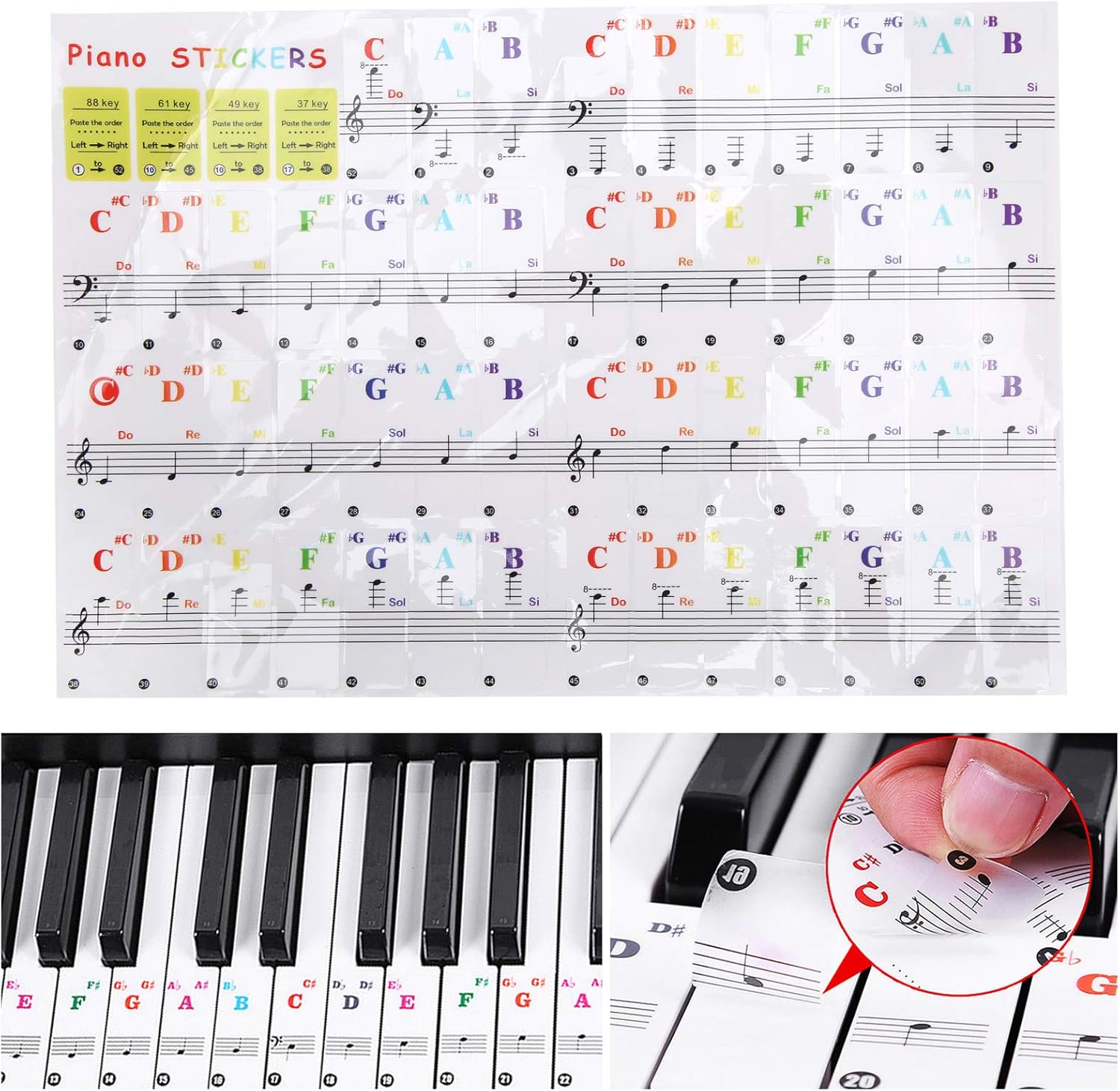 Piano Keys Stickers Colorful Transparent Piano Sheet Music Printing Decorative Adhesive Labels : Musical Instruments