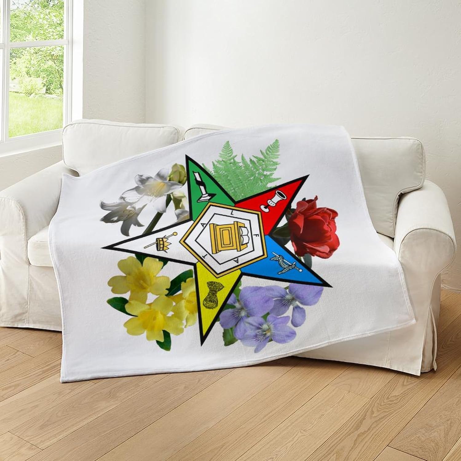 CafePress Eastern Star Floral Emblems Throw Blanket Super Soft Fleece Plush Throw Blanket, 60"x50"